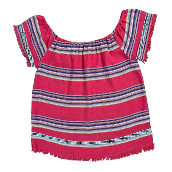 Anthropologie DRA Woven Frayed Raw Stripe Boho Top Large Short Sleeves - Picture 4 of 9